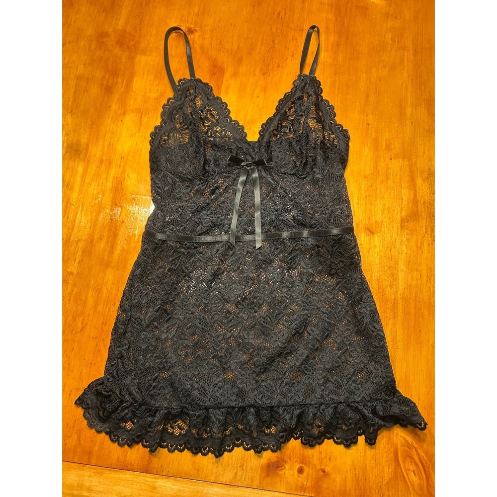 Y2K Coquette Whimsigoth Black Sheer Floral Lace Cami Sheer V-Neck Lingerie Top‎ - Picture 9 of 10